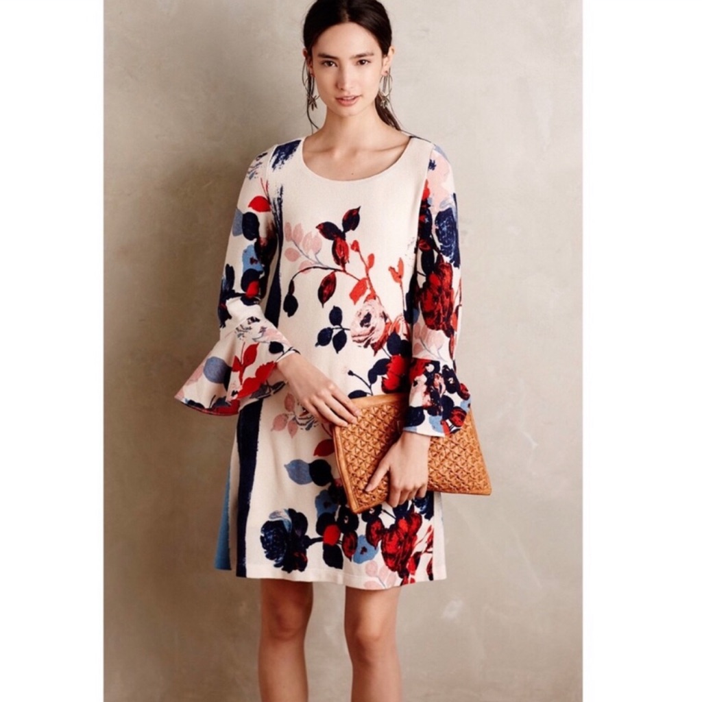 Anthropologie Maeve Anthousai Floral Bell Sleeve Dress Xs Petite New